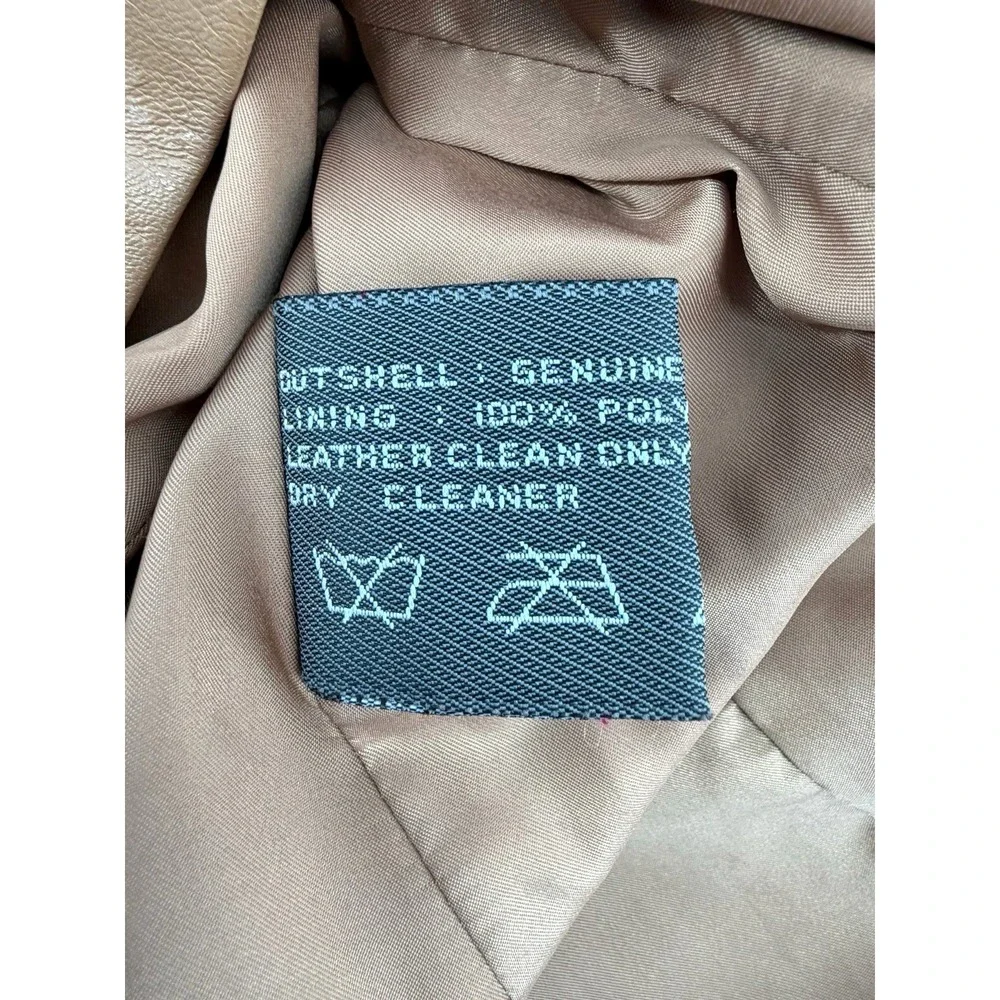 Rem Garson Camel Brown Button Front Leather Jacket Women 12 Sophisticated Money